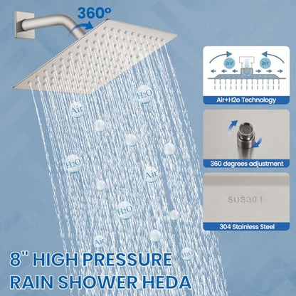 Airuida Shower Faucet Set,8 Inch Shower Valve Kit,Brushed Nickel | Male Threads,Rough-in Valve Shower Trim Kit,Single Handle Control Shower Set - color: Brushed Nickel, size: 8 Inch