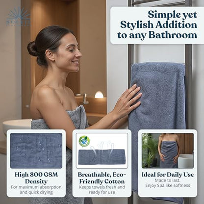 Soleil Fine Goods Luxurious 800 GSM 100% Cotton Bath Towel Set (4-Pack, 27x54) - Heavyweight & Ultra Absorbent, Plush Softness for Bathroom | Hotel & Spa Quality Luxury Towels- Blue Grey - color: Blue Grey