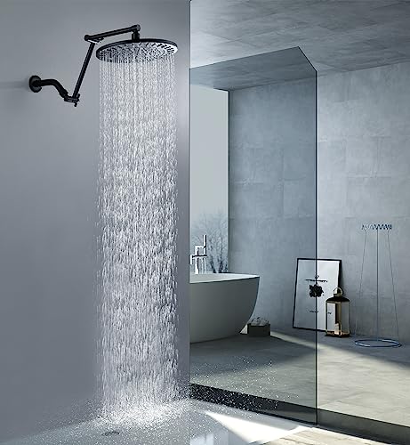 BRIGHT SHOWERS Brass Shower Arm Extender for Rain and Handheld Shower Head, 14 Inch Universal Shower Head Extension Arm, Adjustable Height & Angle, Oil-Rubbed Bronze - color: Oil Rubbed Bronze, style: 14 Inch