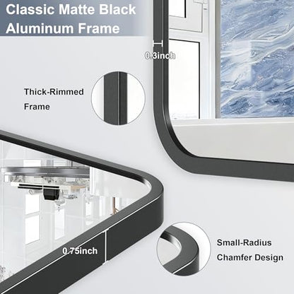 Krymnar 40"x30" Bathroom Vanity Mirror Over Sink, Black Rectangular Aluminum Frame with Rounded Corner(Small-Radius), HD Shatterproof Glass & Rust-Proof Wall Mirror for Bedroom, Living Room, Entryway - size: 40"L x 30"W
