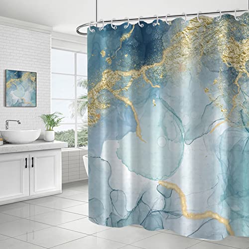 AWERT Teal Marble Shower Curtain for Bathroom Waterproof Quick-Drying Modern Abstract Shower Curtain Set with Hooks 60x72 Inch - color: Teal, size: 60"W x 72"L (Pack of 1)