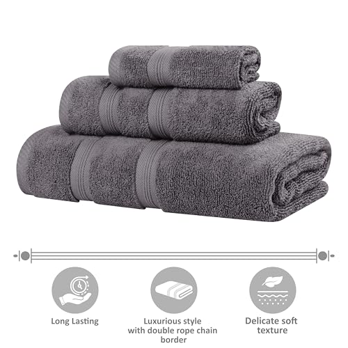 Superior 6-Piece Cotton Towel Set, Soft Plush Essential Towels, Bathroom Decor, Shower, Gym, Spa, Salon, Resort, Airbnb, Includes 2 Hand, 2 Face, and 2 Bath Towels, Smart Dry Collection, Grey