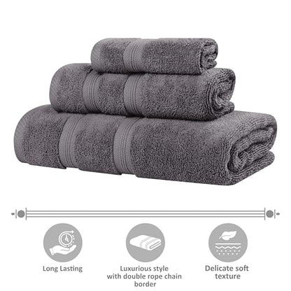 Superior 6-Piece Cotton Towel Set, Soft Plush Essential Towels, Bathroom Decor, Shower, Gym, Spa, Salon, Resort, Airbnb, Includes 2 Hand, 2 Face, and 2 Bath Towels, Smart Dry Collection, Grey