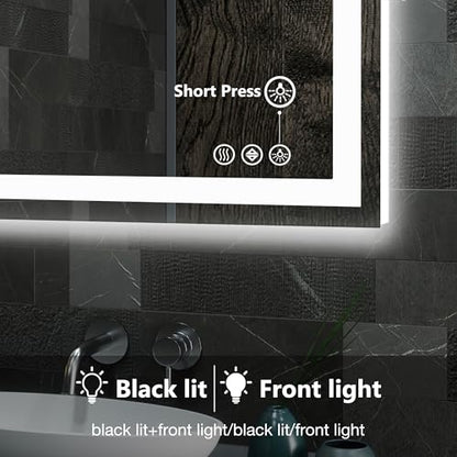DUMOS 20"x28"1 Smart Anti-Fog LED Bathroom Mirror with Front Light & Backlit, 3 Color Temperatures, Dimmable, Memory Function, Rectangle Modern Vanity Mirror