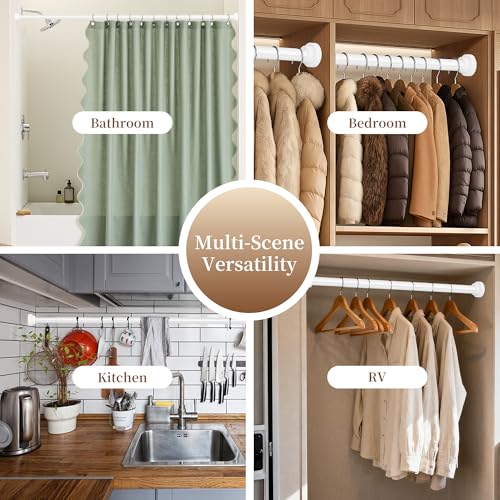 STARLATTA 2 Pack Shower Curtain Rods:43-80 Inch No Drilling Tension Rods, 1" Diameter Heavy Duty Adjustable, Stainless Steel Rust-Proof Spring Anti-Slip Curtain Rod for Bathroom (White,80'') - color: White, size: 43''-80''