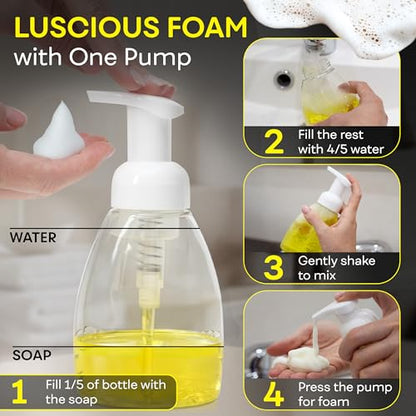 Foaming Soap Dispenser Pump Bottles, BPA Free Empty Refillable Plastic Container for Liquid Soap - Kitchen, Bathroom, Commercial - 8oz (250ml) Pack of 3, Clear