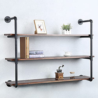 Industrial Pipe Shelves With Wood Planks,Rustic Pipe Shelving Wall Shelf | Metal Pipe Solid Pine Wood,Easy to Assemble,Wooden Board Thickness 0.78 In,For Bar Farmhouse Kitchen Office Bathroom,Bedroom - color: 3-layer, size: 48in