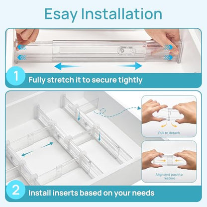 Vtopmart 2.36" Drawer Dividers with Expandable Inserts, 12.8"-22.3", 8 Pack | Adjustable Kitchen Drawer Organizer, Clear Organizer Separator for Flatware, Utensil, Cutlery, 8 Dividers with 14 Inserts - size: Short-2.36" with Inserts
