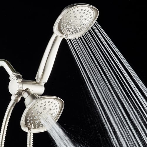 AquaDance Luxury Square 48-setting High-Pressure Dual Head/Handheld Shower Spa Combo. Extra-Long 72" Stainless Steel Hose, 3-way Flow Diverter, Satin Nickel Finish - color: Satin Nickel