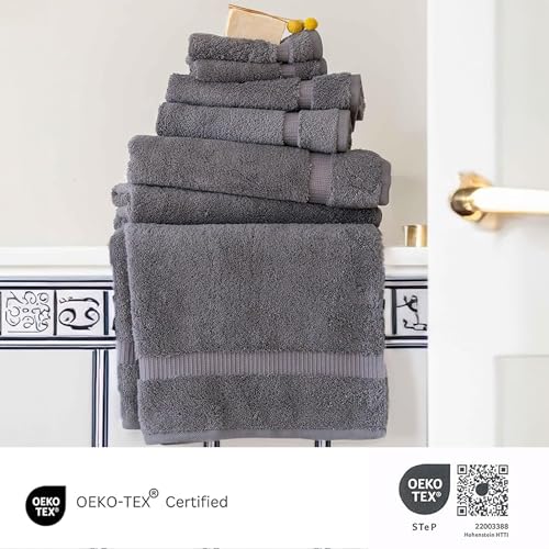 SALBAKOS 100% Turkish Cotton Bathroom Towel Set of 6-Piece, Gray | 630 Gsm Thick Super Soft Highly Absorbent 2 Bath + 2 Hand + 2 Washcloth Towels Sets, Giftable, Hotel Quality, Made in Turkey - color: Gray, size: 6 Piece Towel Set