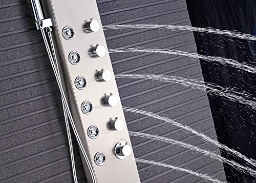 LCD Temperature Display Shower Panel Bathroom Tower Shower Column with Body Massage Jets LED Shower Head-Black (Color : Stainless Steel) - color: Stainless Steel