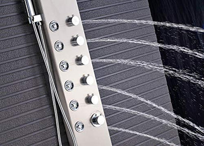 LCD Temperature Display Shower Panel Bathroom Tower Shower Column with Body Massage Jets LED Shower Head-Black (Color : Stainless Steel) - color: Stainless Steel