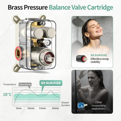 SR SUN RISE Shower System: 10 Inch Rainfall Shower Head with Handheld Combo Set - Slide Bar Bathroom Shower Faucet Set Wall Mounted (Valve and Trim Kit Included) - Brushed Nickel - color: Brushed Nickel