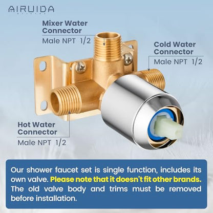 Airuida Shower Faucet Set,8 Inch Shower Valve Kit,Chrome Polish | Male Threads,Rough-in Valve Shower Trim Kit,Single Handle Control Shower Set - color: Chrome Polish, size: 8 Inch