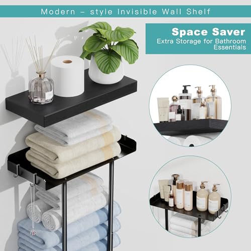 Vervida® Bathroom Towel Storage Rack, Towel Racks for Bathroom Wall Mounted Floating Shelf, Wall Towel Rack for Rolled Towels - size: 15" Towel Rack