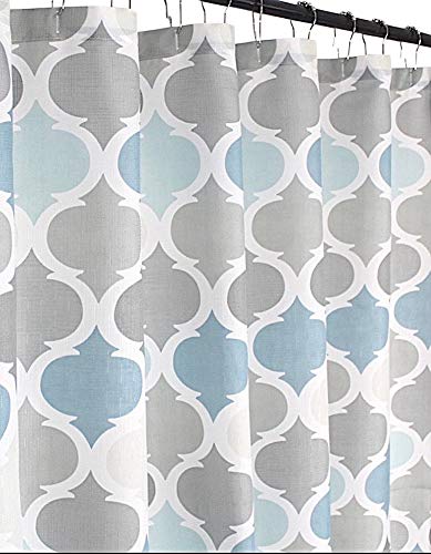 Blue Fabric Shower Curtain Modern Geometrical Blue Gray for Bathroom 72x72 | Elegant Boho Luxury Hotel Modern Muted Tones of Blue and Grey White Moroccan Trellis Cloth Farmhouse Design for men and women - color: Grey / Blue