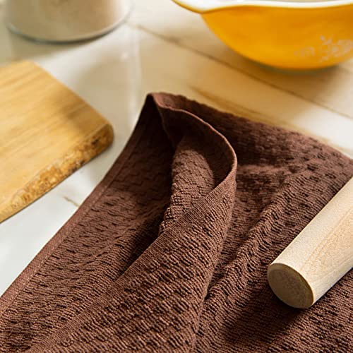 COTTON CRAFT Amazing Kitchen Towel - 12 Pack 100% Cotton Waffle Terry Towel | Chocolate - 16x28 Euro Café Waffle Weave Dish Towels - Soft Absorbent Quick Dry Low Lint Reusable Pantry Bar Cleaning Cloth - color: Chocolate, size: 12 Pack
