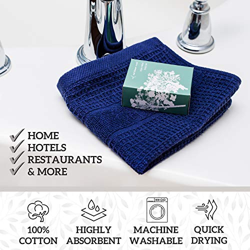 GREEN LIFESTYLE 12x12 inches Waffle Weave Washcloths 6 Pack, Soft, Durable, Highly Absorbent and Luxurious (Blue) - color: Waffle Navy Blue