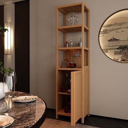 Storage Tall Cabinet with Shutter Door and 3 Tier Shelves, Freestanding Linen Tower Cabinet for Living Room, Kitchen, Bathroom Organizer, Natural