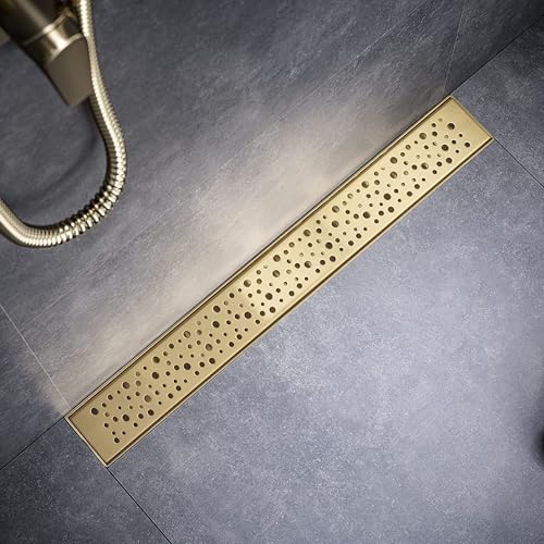Sharp-tec 48 inch Linear Shower Drain, Golden Linear Drain with cUPC Certification, 304 Stainless Steel Shower Drain Easy to Install and Clean for Bathroom Shower Room, ST-099-48G - color: Gold, size: 48 inch
