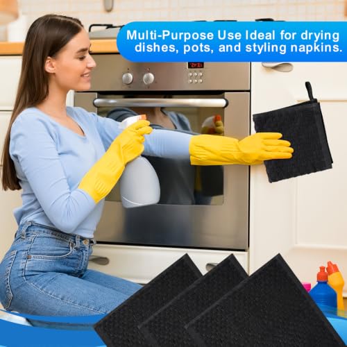 100% Cotton Wash Cloth, 12x12 Inch, 6 Pack, Black | Highly Absorbent, Soft Feel Fingertip Towels, Machine Washable, For Bathroom, Gym, Hotel, Spa and Kitchen