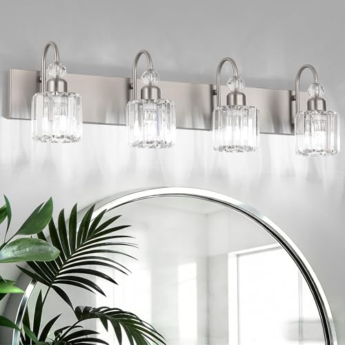 Ralbay 4-Light Crystal Vanity Light for Bathroom Brushed Nickel Modern Bathroom Light Fixtures - color: Round-Brushed Nickel, size: 4-light