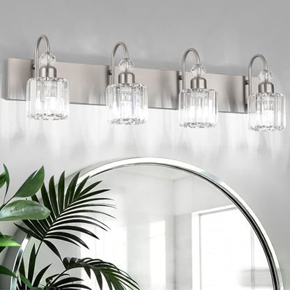 Ralbay 4-Light Crystal Vanity Light for Bathroom Brushed Nickel Modern Bathroom Light Fixtures - color: Round-Brushed Nickel, size: 4-light