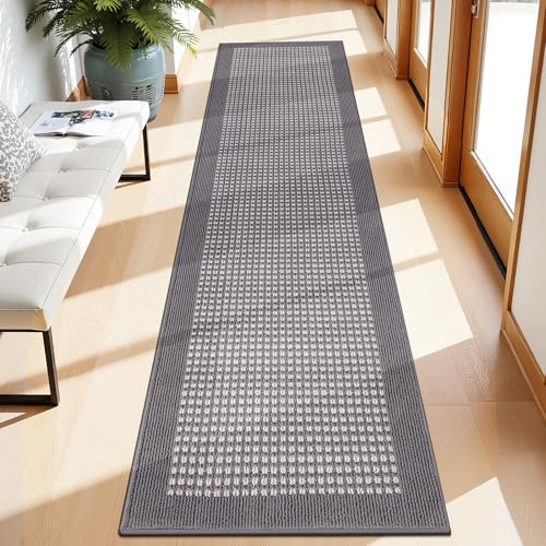 Grey Runner Rugs for Hallway 2'x8' Non Slip Farmhouse Long Kitchen Floor Mats with Rubber Backing Absorbable Throw Rugs Machine Washable Indoor Decor Carpet for Corridor Petmat Entryway - color: Grey, size: 2' x 8' (Rectangular)