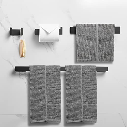 Fapully 4-Piece Bathroom Hardware Accessory Set Matte Black | with 24" Towel Bar Towel Ring Paper Holder Robe Hook - color: Matte Black, style: 4 Piece