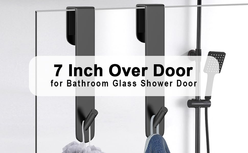 Shower Door Hook, Extended Length Frameless Shower Door Hook (7 Inches), Heavy-Duty Bathrobe Towel Stainless Steel Hook, No Drilling or Adhesive Required, 2-Pack,Black - color: Black-XG