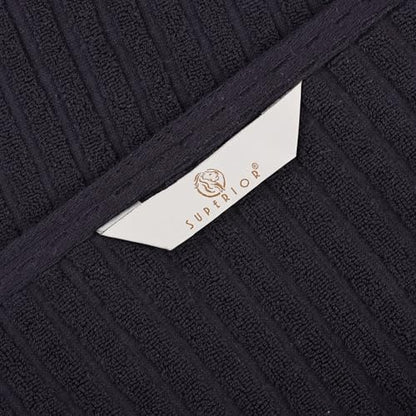 Superior Cotton 8-Piece Solid and Ribbed Towel Set, Face Towels 13” x 13”, Hand Towels 16” x 28”, Bath Towels 27” x 54”, Black - color: Black, size: 8 Piece Towel Set