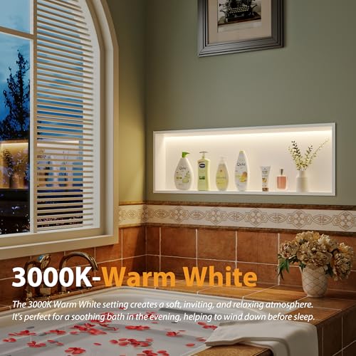 Qeke 36" X 12" Stainless Steel Shower Niche w/ 3 CCT Dimmable Light, White | No Tile Needed Wall Niche, Recessed Niche w/ Light(3000K/4000K/6000K), IP66 Waterproof, Space Saving & Durable - color: Matte White, size: 36" X 12"