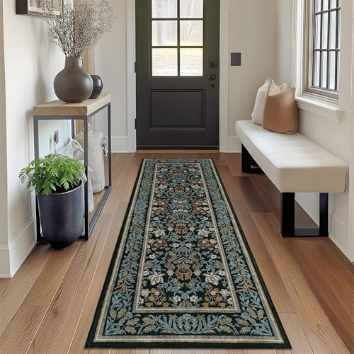 GarveeHome Kitchen Runner Rug 2x6 Runner Rug Non Slip Washable Runners for Hallways, Boho Vintage Rugs with Rubber Backing Soft Low-Pile Indoor Carpet for Entryway Bedroom Blue Black - color: Blue Black, size: 2' x 6' (Rectangular)