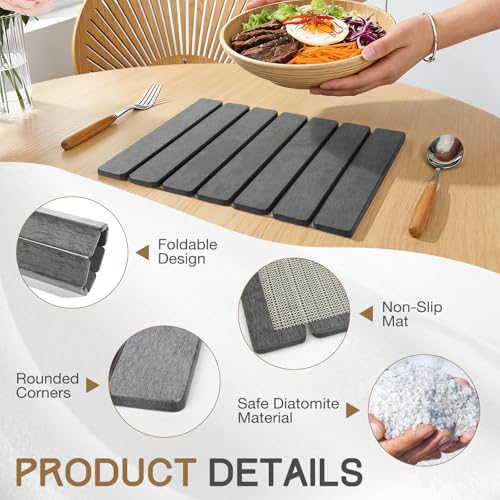 Stone Drying Mat 16" x 12" , HQAUT Quick Dry Dish Drying Mat for Kitchen Counter, Foldable Diatomaceous Earth Mats, Fast Drying Stone Pad for Bath Kitchen