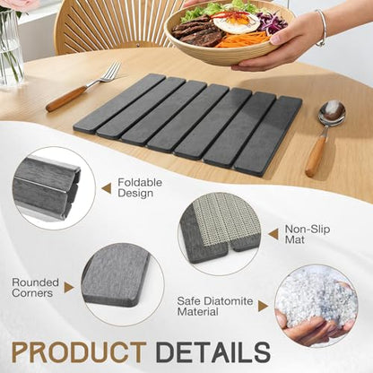 Stone Drying Mat 16" x 12" , HQAUT Quick Dry Dish Drying Mat for Kitchen Counter, Foldable Diatomaceous Earth Mats, Fast Drying Stone Pad for Bath Kitchen