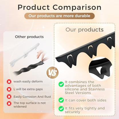 Silicone Stove Gap Covers with Stainless Steel, Oven Gap Filler Seals Gaps Between Stovetop and Counter, Stove Gap Guards Range Trim Kit, Easy to Clean Stove Gap Guard (Black 2 Pack,21") - color: Black, size: 21 inches