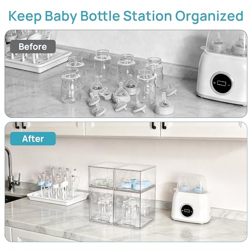 Vtopmart 4 Pack Baby Bottle Organizer Set, Stackable Storage Drawers Ideal for Kichen Countertop, Vanity, Bathroom, Cabinet, Pantry Organization