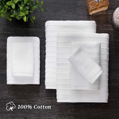 Welhome James 100% Cotton 6 Pack Hand Towels - Textured Stripe Towels, Soft & Absorbent, White - color: White, size: 6 Piece Hand Towel