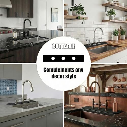 Absorbent Kitchen Sink Faucet Mat for 3-Hole 8" On-Center Faucets, 24"x4" | Fits Sink with Soap Dispenser, Air Gap & Side Sprayer - Cuttable Drip Catcher Splash Guard for Irregular & 3, 4 Hole Sinks - size: 8''On Center 24''L