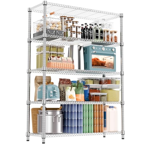 M MZG 1750LBS 47.2" W 5 Tiers Shelf Steel Storage Shelves Metal Shelving Unit Steel Organizer Wire Rack for Home,Kitchen,Office,Garage Chrome 17.7" D x 47.2" W x 72.4" H - color: Chrome, size: 5 tier, 17.7" D x 47.2" W x 72.4" H