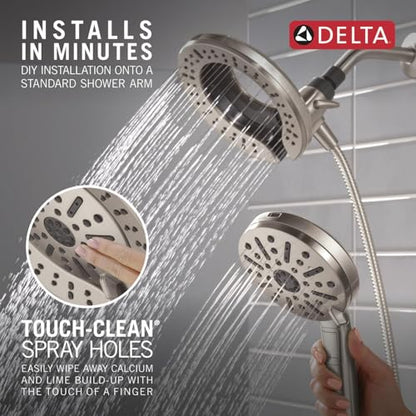 Delta 6-Setting In2ition 2-in-1 Dual Shower Head with Handheld High Pressure ProClean Spray, Brushed Nickel Detachable Shower Head with Hose, 1.75 GPM Flow Rate, Satin Nickel 75655SN - color: Spotshield Brushed Nickel