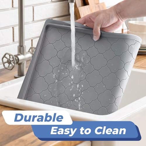 Jin&Bao Under Sink Mat 22" x 22" Waterproof Silicone Cabinet Kitchen Liner | Silicone under kitchen sink mat,cabinet protector,bathroom shelf liner,raised edge,anti-slip,easy to clean & dishwasher safe - color: Beige, size: 22"w x 22"l