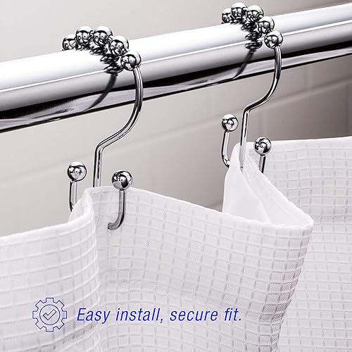 2lbDepot Shower Curtain Rings Hooks - Chrome Finish - Premium 18/8 Stainless Steel - Double Hooks with Easy Glide Rollers Rust Resistant Metal Hook, Six Finishes Available - Set of 12 for Shower Rods - color: Polished Chrome