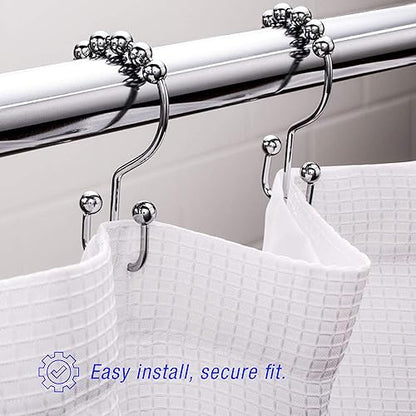 2lbDepot Shower Curtain Rings Hooks - Chrome Finish - Premium 18/8 Stainless Steel - Double Hooks with Easy Glide Rollers Rust Resistant Metal Hook, Six Finishes Available - Set of 12 for Shower Rods - color: Polished Chrome