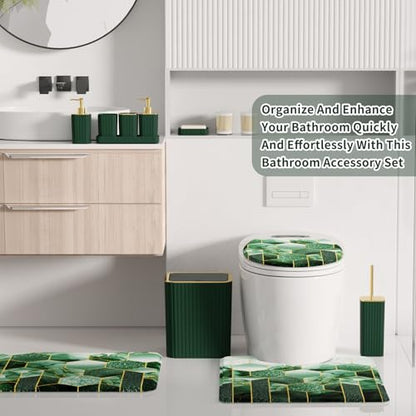 XLHOMO Bathroom Set - 26PC Bathroom Set with Shower Curtain and Rugs, Bathroom Accessory Set, Dark Green Bathroom Accessories Set, Trash Can & Soap Dispenser - style: Dark Green&Gold