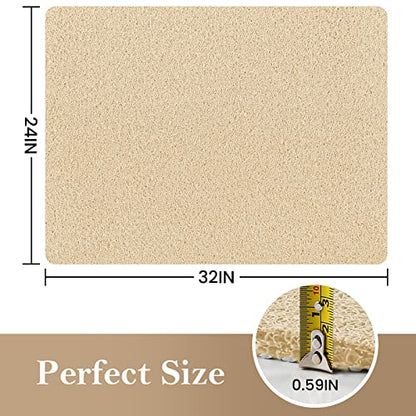 SoftDuo Shower Mat Bathtub Mat Non-Slip Soft Tub Mat | 32x24 inch,PVC Loofah Bath Mat with Drain for Tub and Bathroom,Quick Drying,Khaki - color: Khaki, size: 32" x 24" (Rectangular)