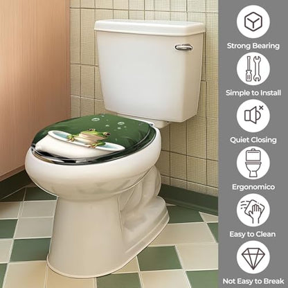 Round Resin Toilet Seat, Quietly Close Quick Release Hinges Cover | Toilet Lid Cover Easy to Clean and Install, Funny Cute Frog Cool Animal Green Plant Leaves Tropical Heavy Duty Toilet Seat - color: pattern5, size: O-shape
