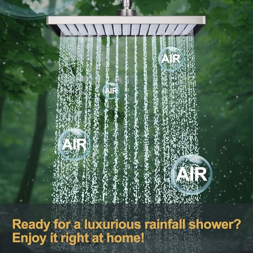 Cobbe Rainfall Shower Head for Bathroom, 11.8 Inch Large Rectangular with Adjustable Stainless Steel 11 Inch Extension Arm - Premium Quality Luxury Experience, No Tools Installation, Brushed Nickel - color: Brushed Nickel