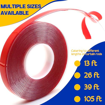 13 Ft Rod Tape - Smooth and Silent Sliding Accessories for Drapery Rings - Hard Surface - Wide - Make Curtains Slide Easier - size: 13ft