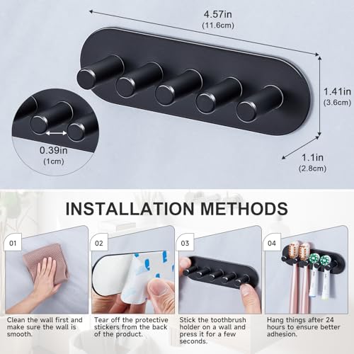 Electric Toothbrush Head Holder, Toothbrush Holders Wall Mounted, Adhesive Tooth Brush Head Holder Organiser, Electric Toothbrushs Holder, Shower Tooth Brushing Holder (Black, Large) - color: Black, size: Large